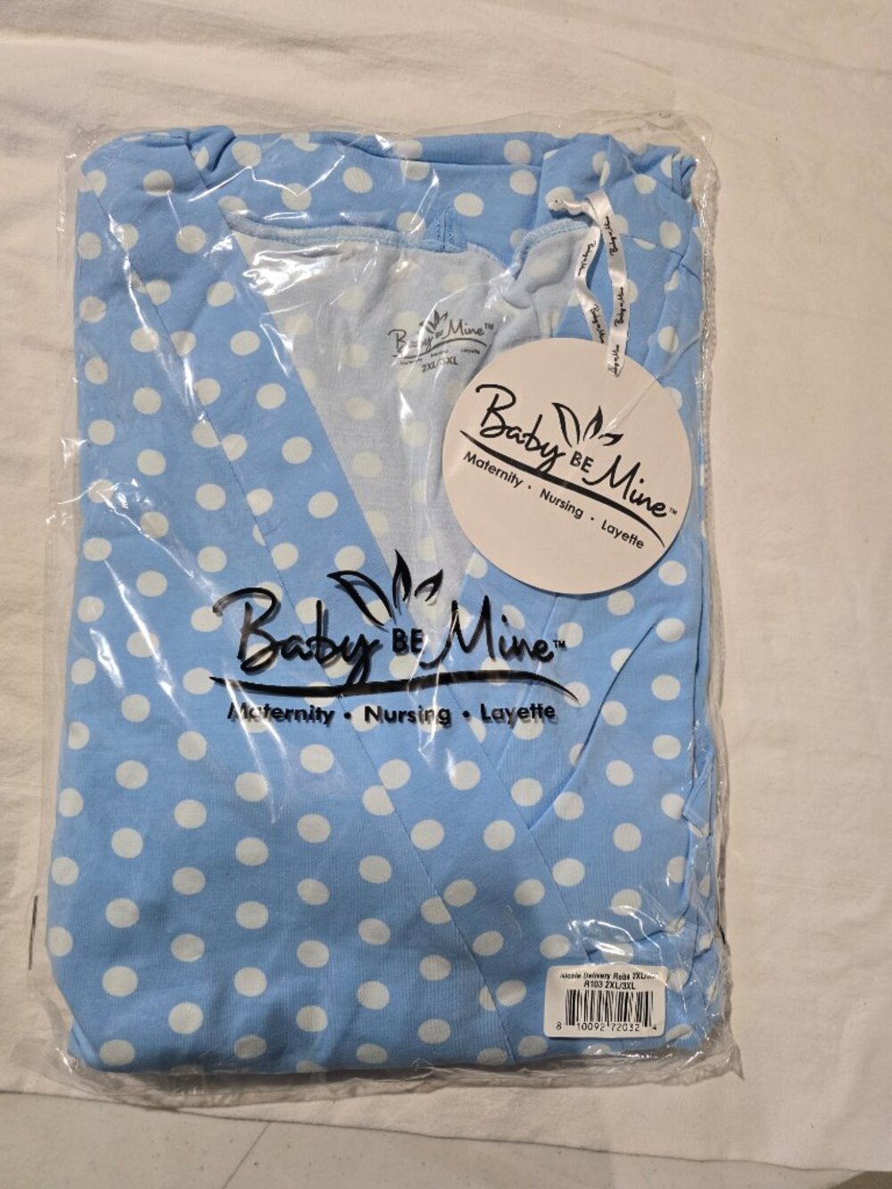 Baby Be Mine Blue Polka Dot Maternity Nursing Delivery Robe Plus Size 2XL/3XL NW